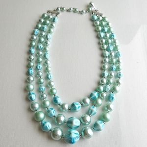 Vintage Baby Blue Beaded Pearl Necklace